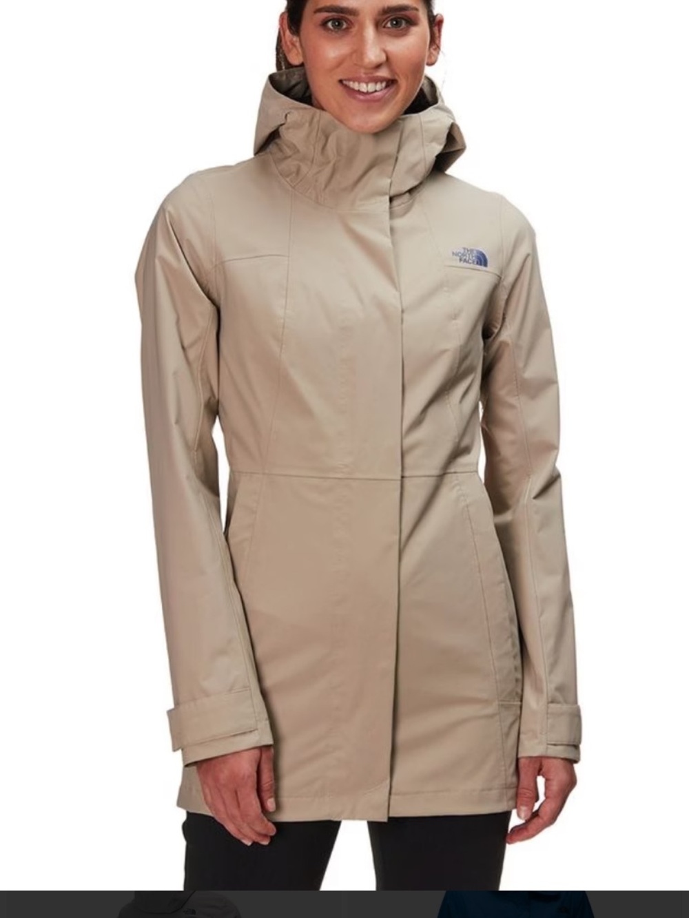 The North Face City Midi Rain Jacket in Beige with Navy Size Small Like New